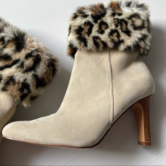 🆕Colin Stuart leopard faux fur suede booties cream size 9 NWOT - Picture 3 of 14